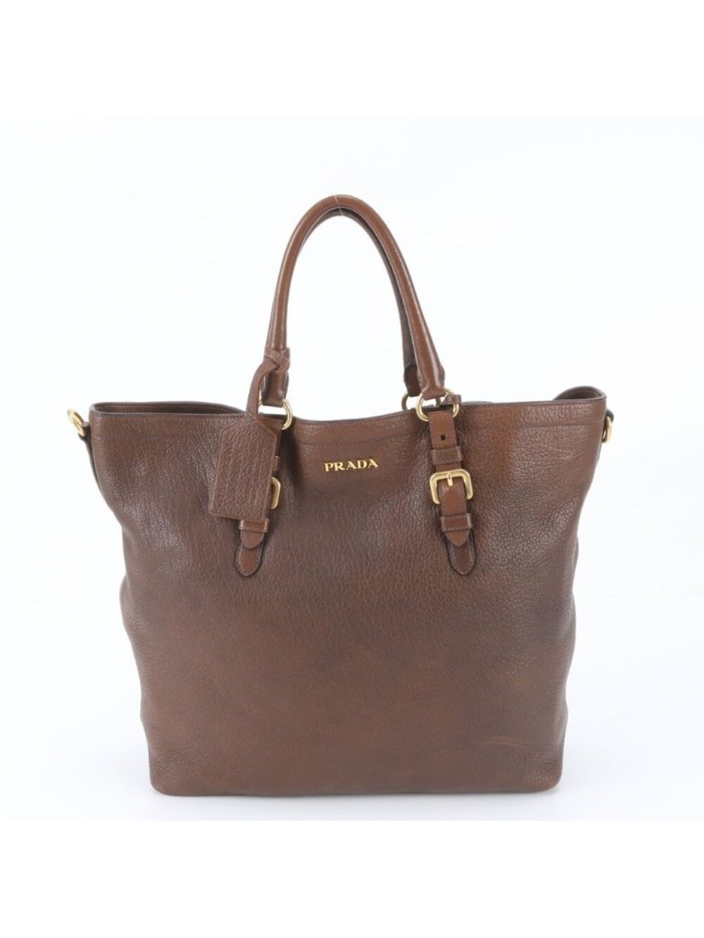 Prada Vitello Daino Leather Tote Bag Shoulder Hand Brown